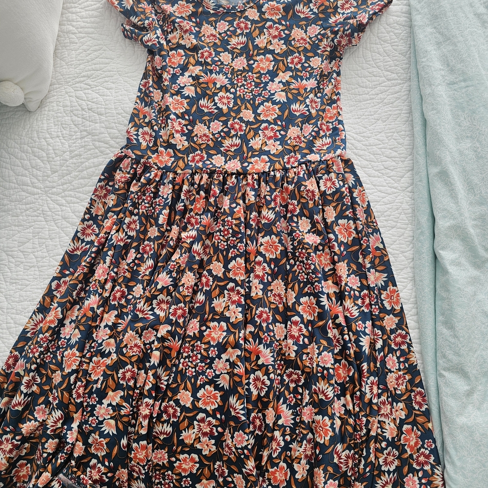 Dot Dot Smile Floral Kids Dress - Navy and Orange